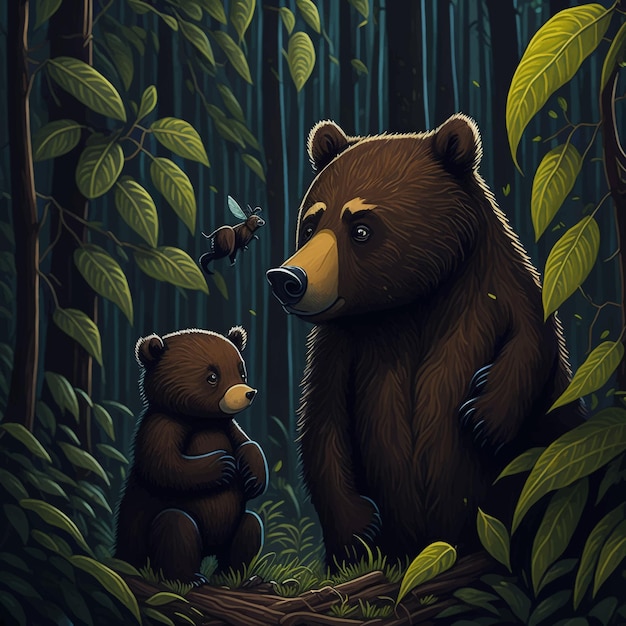 Bear and bee vector illustration