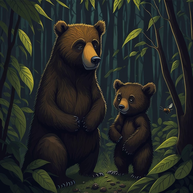 Bear and bee vector illustration