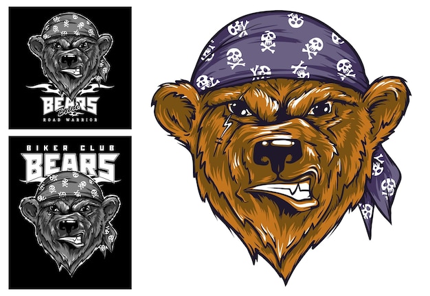 Вектор Медведь байкер ручной рисунок для футболки с логотипом эмблемы татуировки