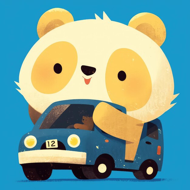 Vector a bear in a car cartoon style