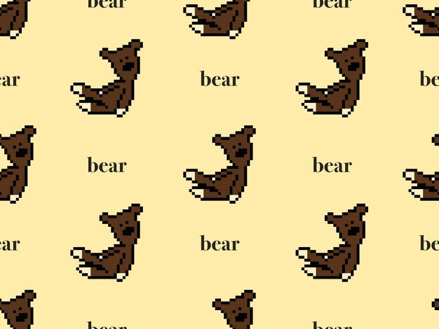 Bear cartoon character seamless pattern on yellow backgroundpixel style