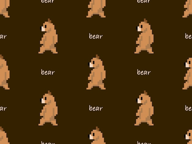 Bear cartoon karakter naadloos patroon op bruine achtergrond pixel stijl