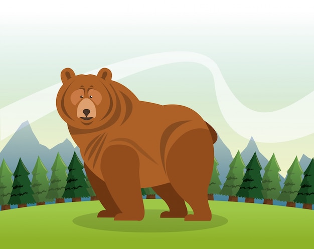 Vector bear cartoon over landscape background