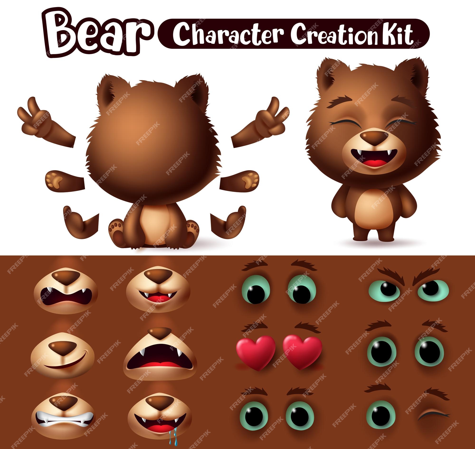 Premium Vector | Bear character animals creator vector set bears animal characters editable create eyes mouth Premium Vector | Bear character animals creator vector set bears animal characters editable create eyes mouth