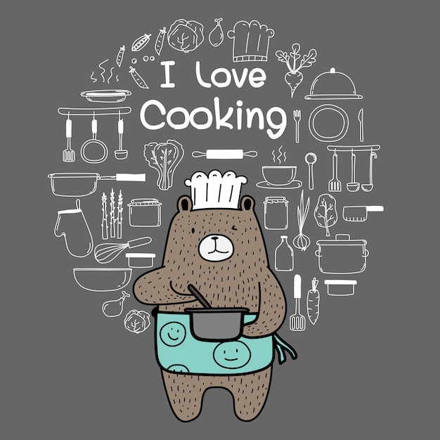 Bear chef is cooking