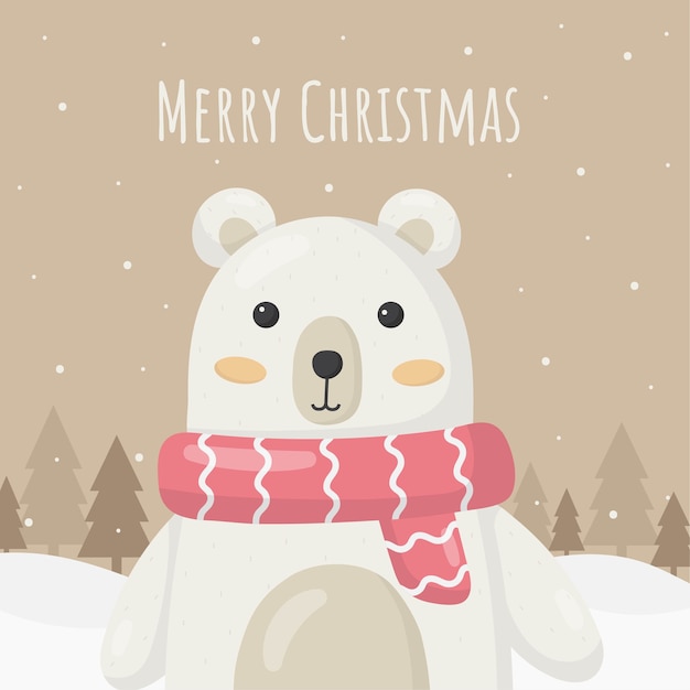茶色の背景に分離されたクマのクリスマスカード