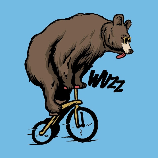 Vector bear circus with bicycle cartoon logo vector design