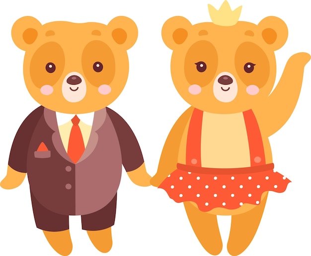 Vector bear couple on party