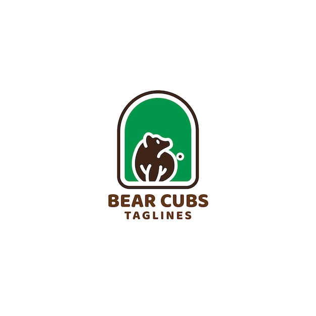 bear cub in window frame logo Vector illustration