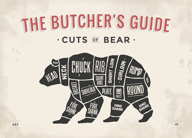 Bear cut of meat set poster slager diagram