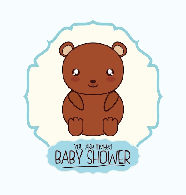 Vector bear cute animal cartoon baby shower card icon