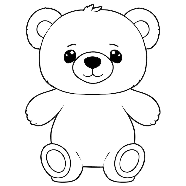 Orso carino allegro bello facile da colorare per bambini disegno sorridente illustrazione vettoriale linea arte