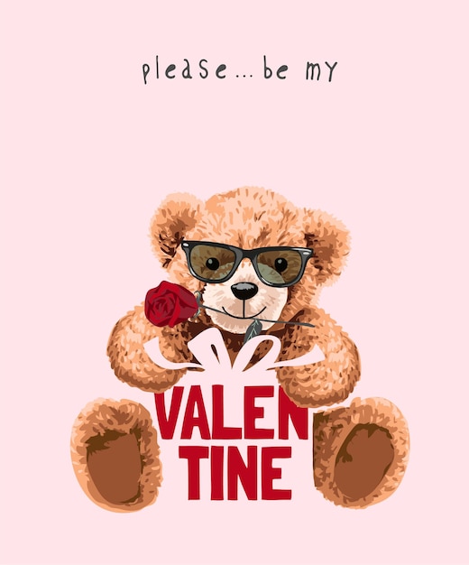 Vector bear doll holding valentine gift box illustration