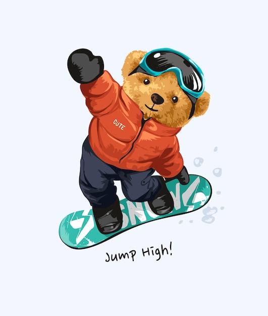 Illustrazione di salto con lo snowboard della bambola dell'orso