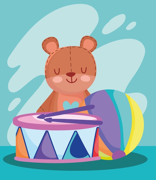 Vector bear drum and ball toys