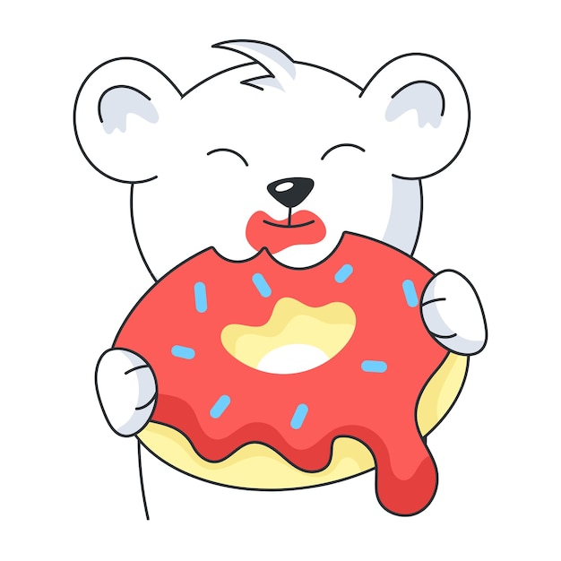 Bear eating donut flat sticker