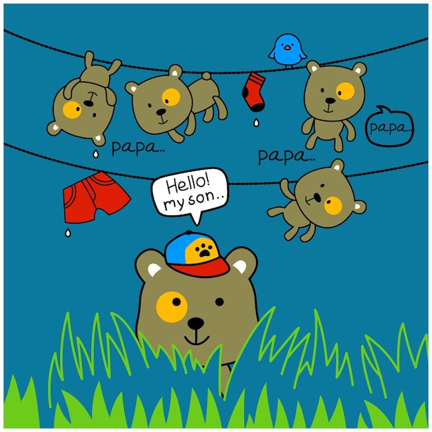семья медведей в саду смешное животное мультфильм