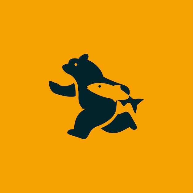 Vector bear fish logo run design illustration