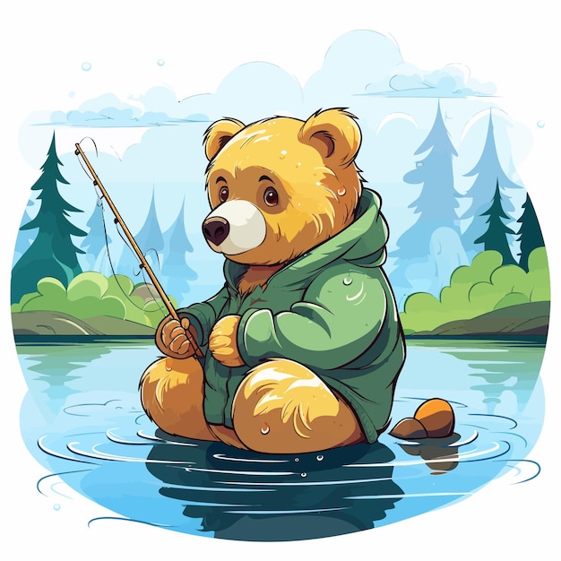 Vector bear fishing