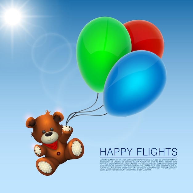 Bear flies on the balloons. vector illustration