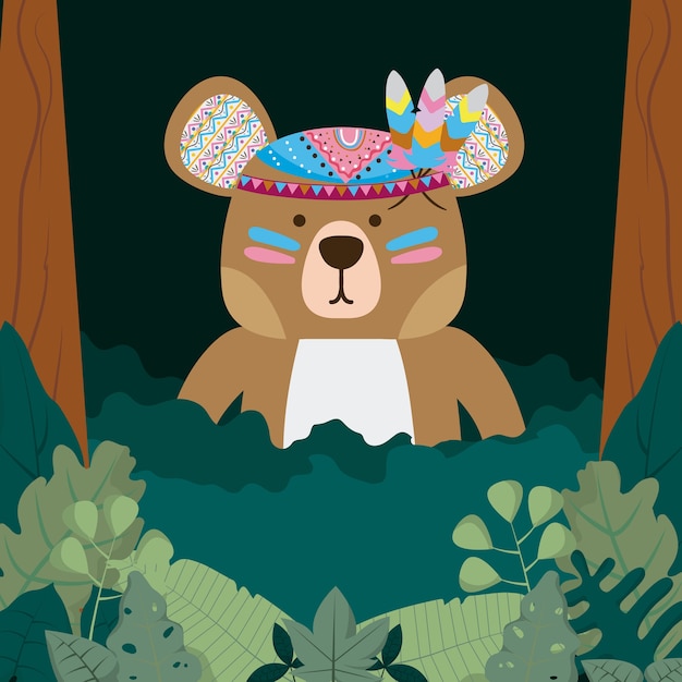 Bear in the forest cute cartoon 
