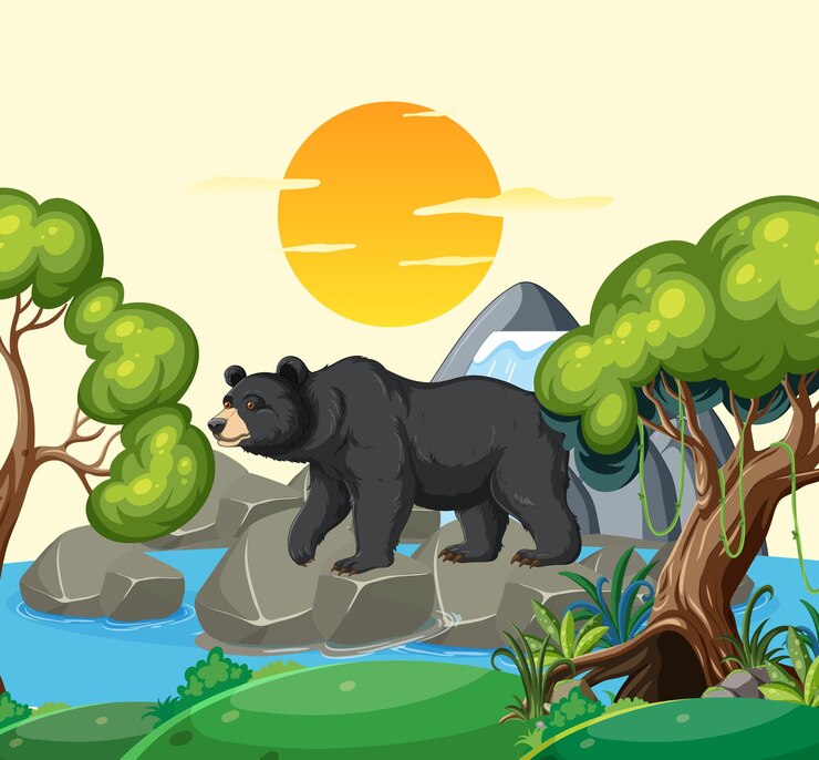 Vector bear in a forest landscape