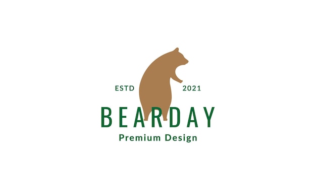 Bear grizzly stand vintage logo vector icon illustration design