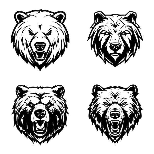 Vettore set di illustrazioni del logo dell'orso disegnato a mano