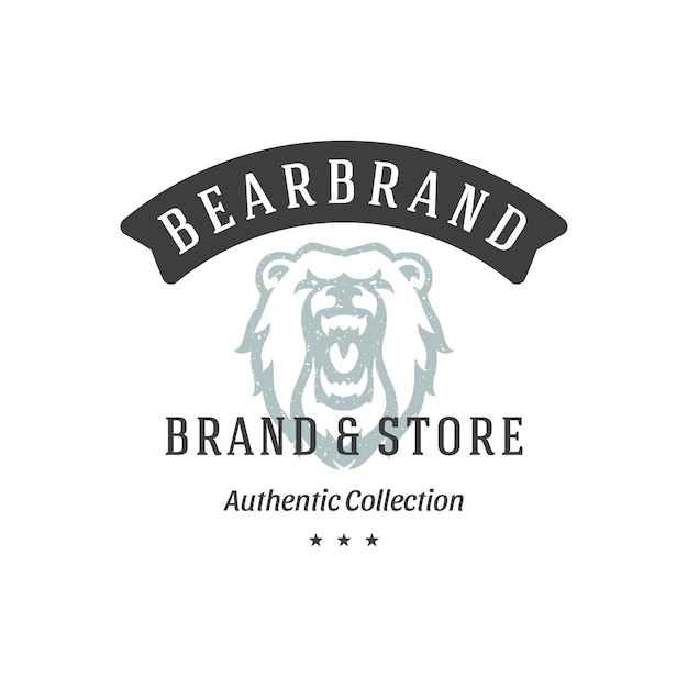 Вектор Логотип медведя, нарисованный вручную, изолирован на белом фоне, векторная иллюстрация для этикеток, значков, футболки и другого дизайна