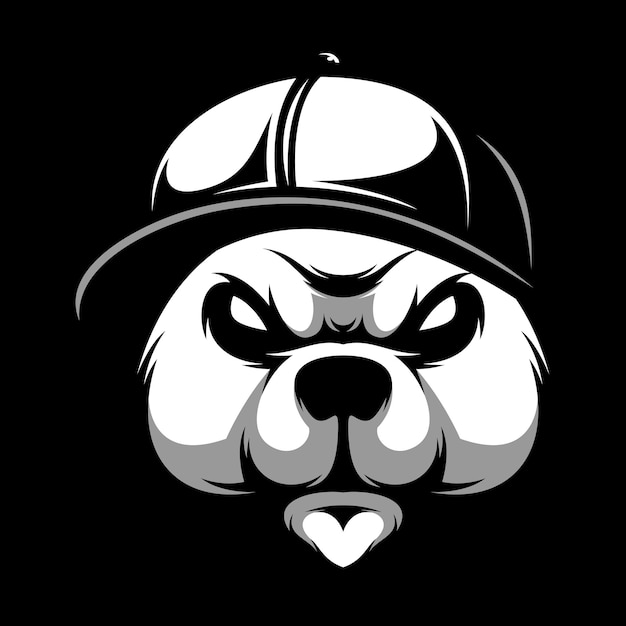 Bear Hat Black and White Mascot Design