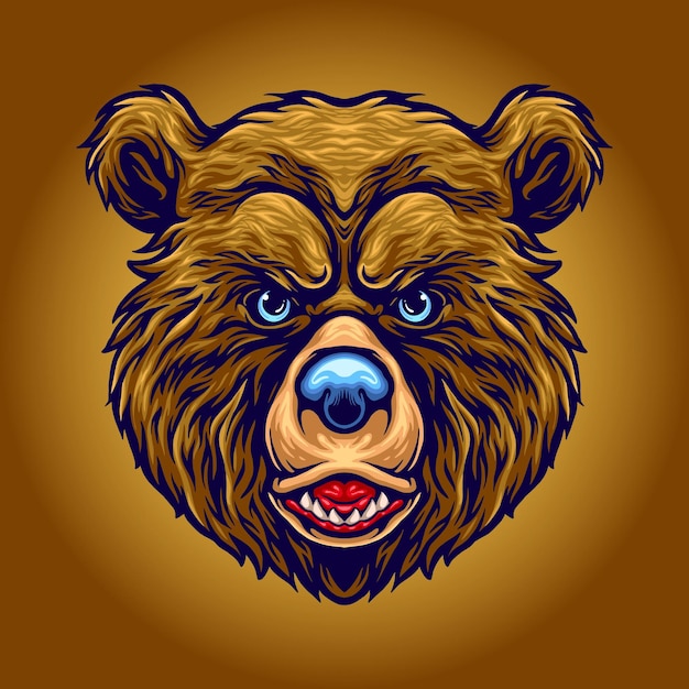 작업 로고 마스코트 상품 티셔츠 스티커에 대한 곰 머리 화난 만화 그림