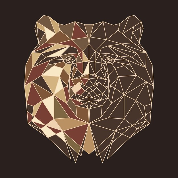 Vector bear head geometric polygonal illustration of the animal in color poster logo wall art line art