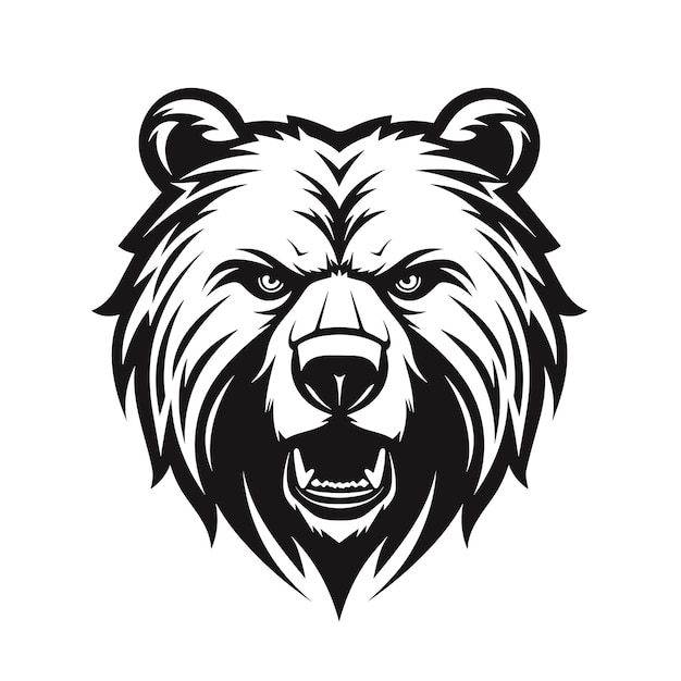 bear head hand drawn Black and white logo simple design On white background