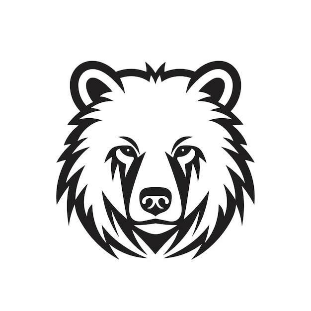 クマの頭の手描き白背景に黒と白のロゴのシンプルなデザイン