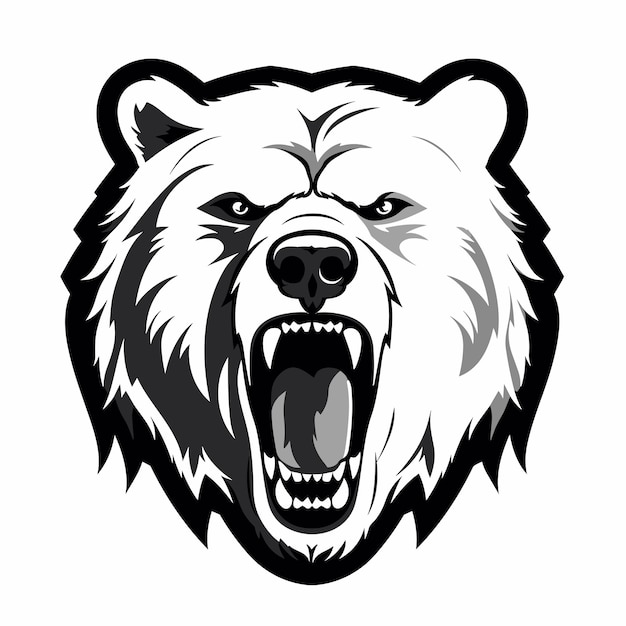 Vector bear head hand drawn black and white logo simple design on white background