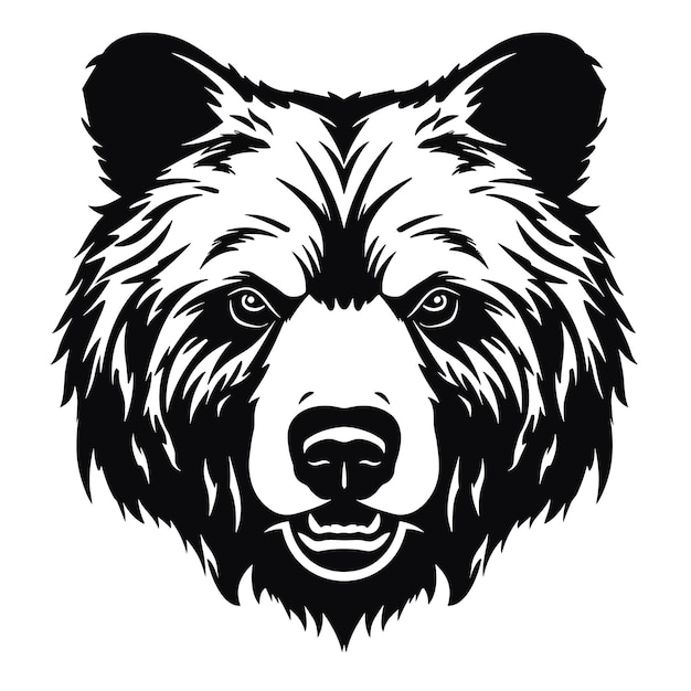 Bear head hand drawn black and white logo simple design on white background