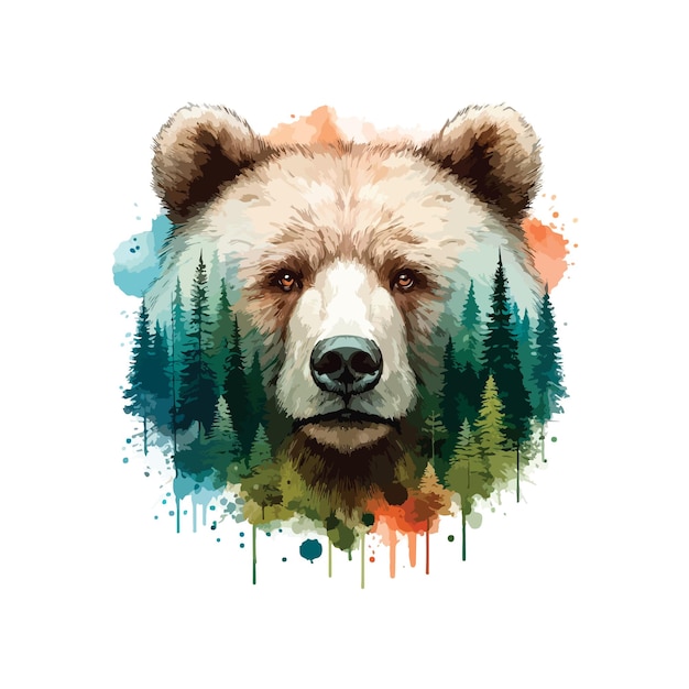 Vector bear head in watercolor style