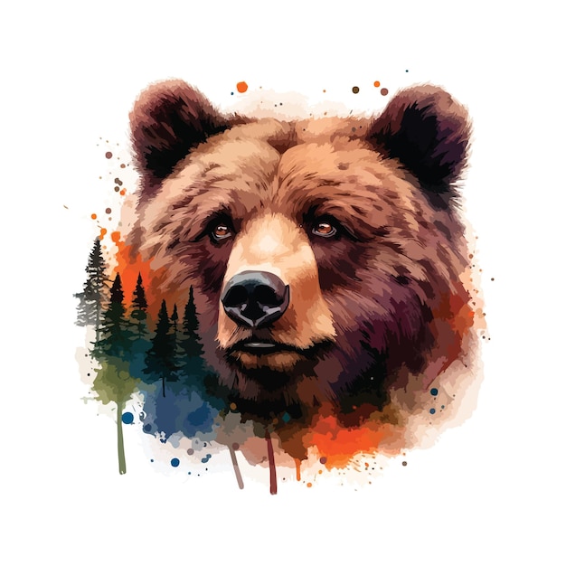 Vector bear head in watercolor style