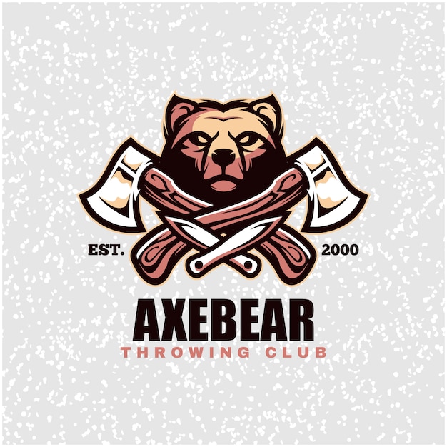 Vector bear head with axes and knifes, throwing club logo.