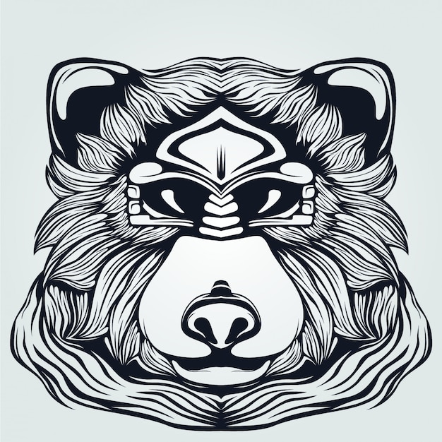 Vector bear head with decorative eyes line art