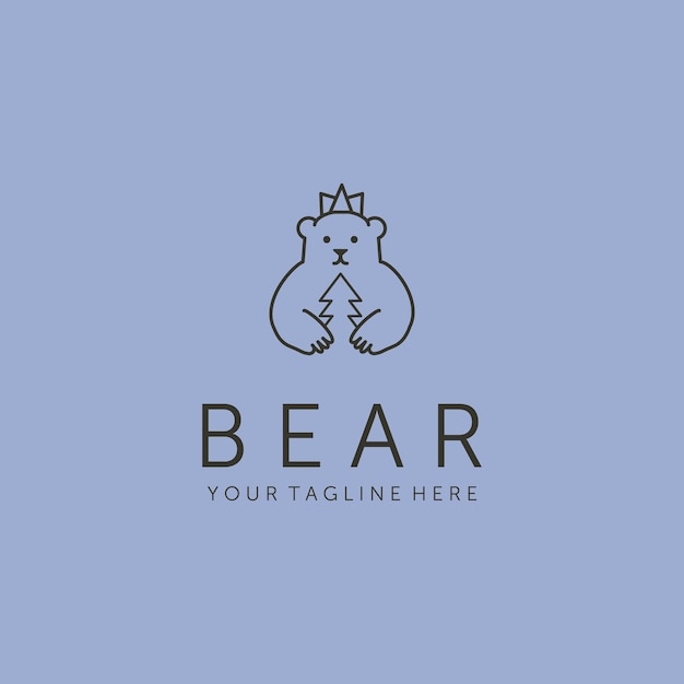 Vector bear holding fir line art logo vector symbol illustration design