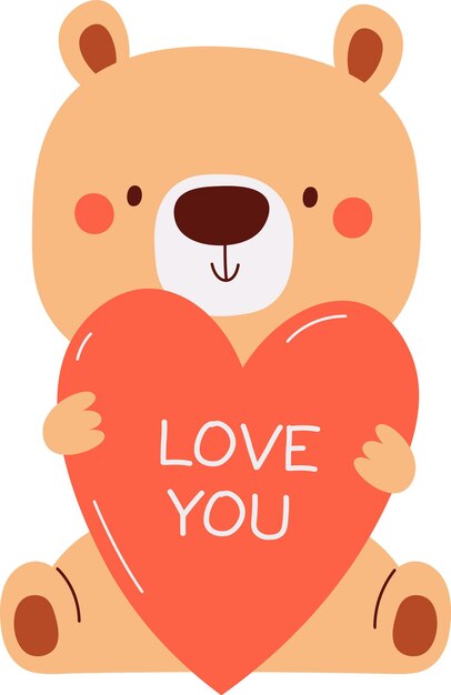 Vector bear holding heart