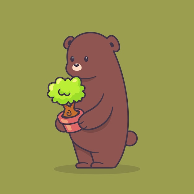 植物漫画のベクトル図を保持しているクマ