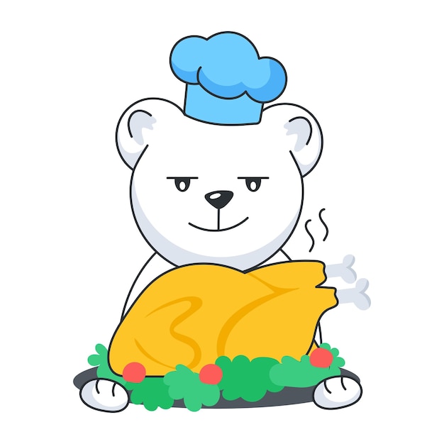 Bear holding a roasted turkey dish flat sticker