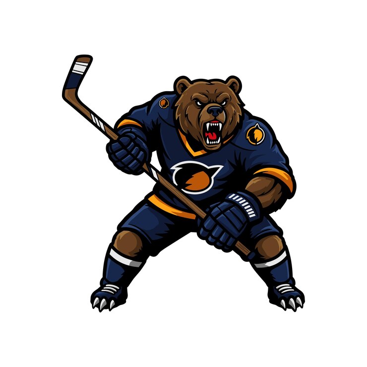 Bear Ice Hockey Mascot Logo Cartoon Mascot for Sport Team