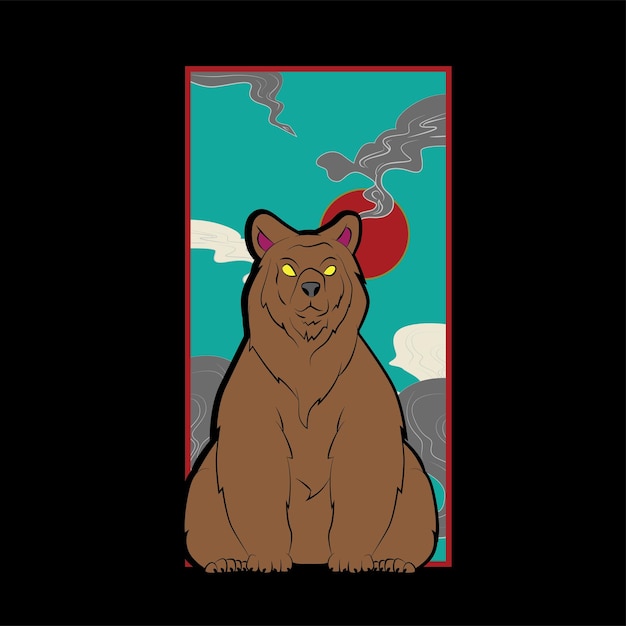 Vector bear illustration design for sukajan is mean japan traditional cloth or tshirt