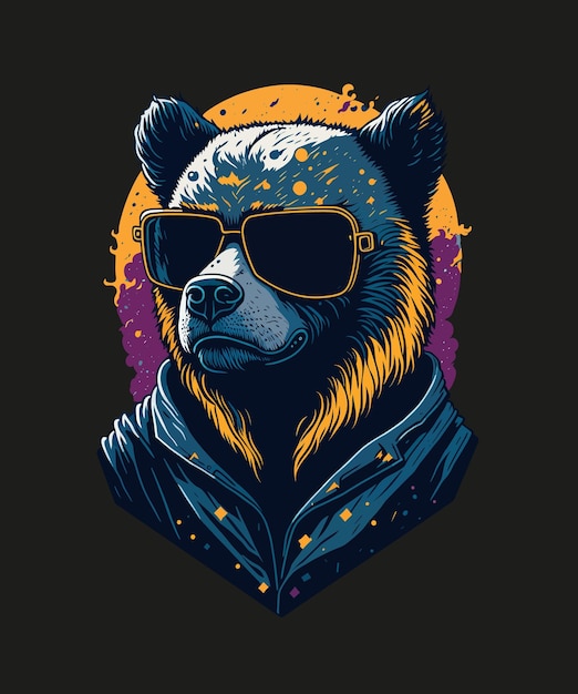 Bear illustration with a cool sunglasses and a shirt that says'bear '