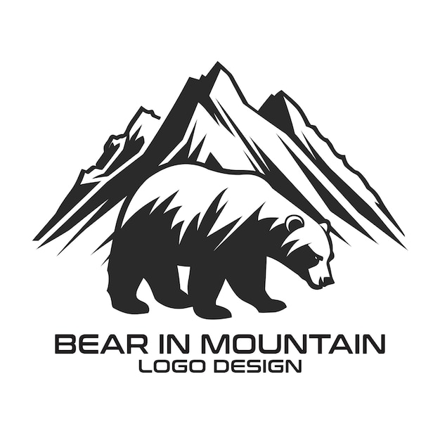 Vector bear in mountain vector logo ontwerp