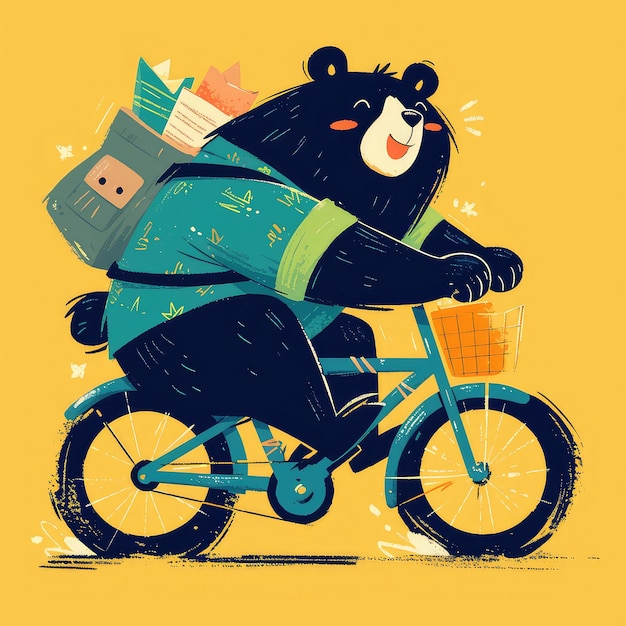 Vector a bear is biking cartoon style