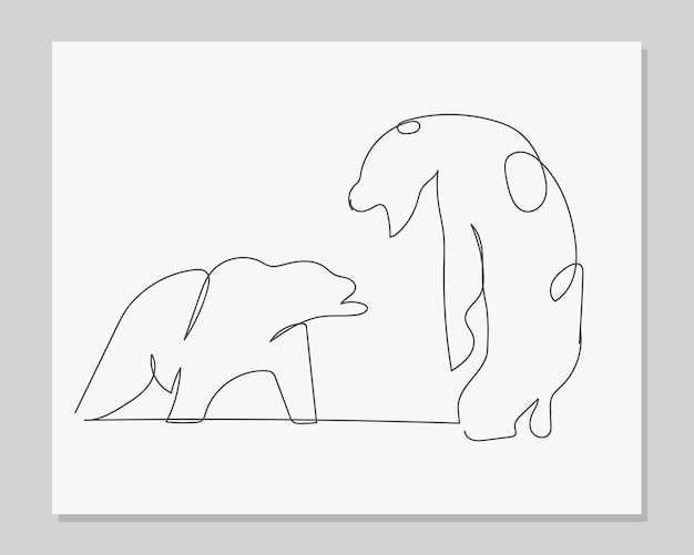 Bear is fighting continuous one line illustration